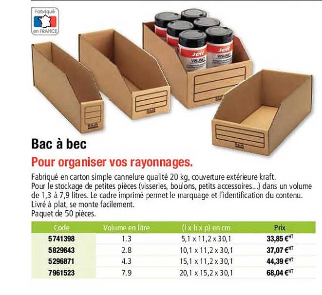 bac à bec pour organiser vos rayonnages.