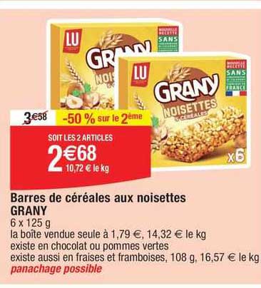 barres de céréales aux noisettes grany