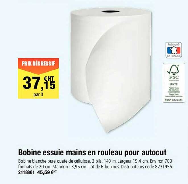 bobine essuie mains en rouleau pour autocut
