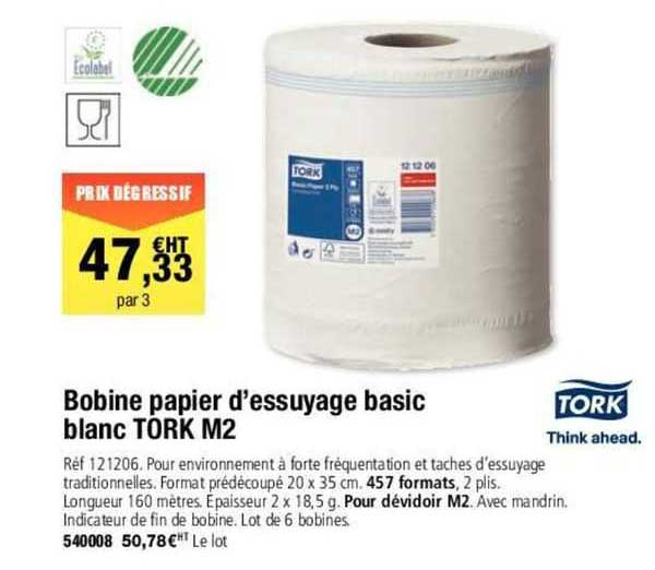 bobine papier d'essuyage baisc blanc tork m2