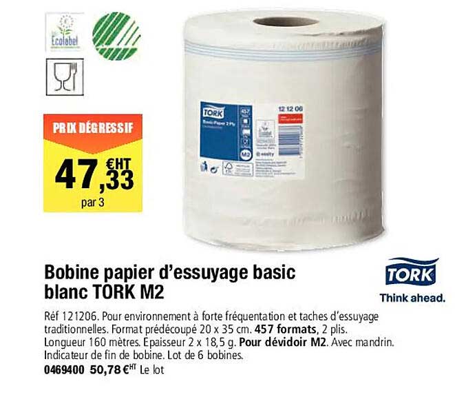 bobine papier d'essuyage basic blanc tork m2