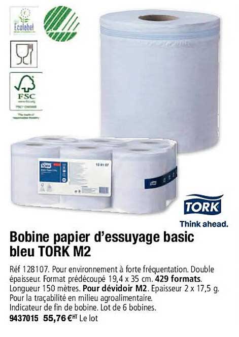 bobine papier d'essuyage basic bleu tork m2