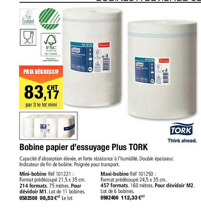 bobine papier d'essuyage plus tork