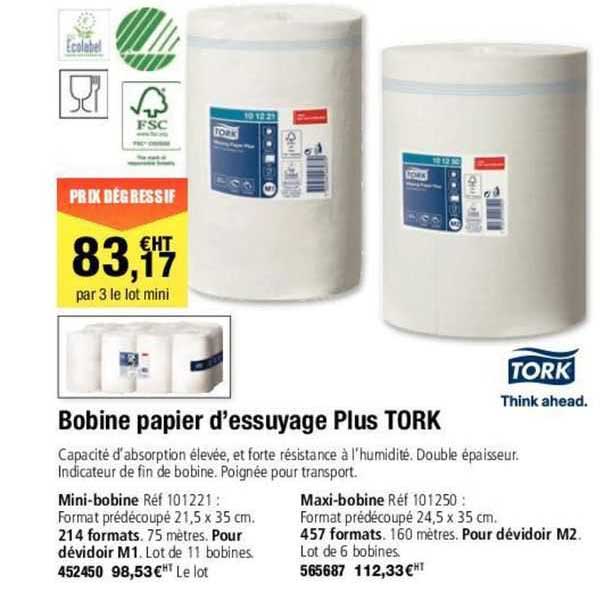 bobine papier d'essuyage plus tork