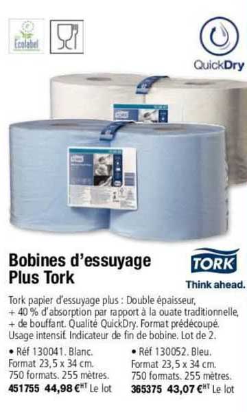 bobines d'essuyage plus tork