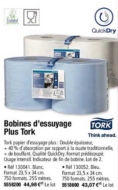 bobines d'essuyage plus tork