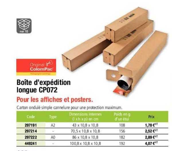 boîte d'expédition longue cp072 original colompac