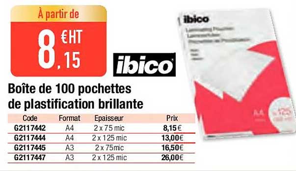 boîte de 100 pochettes de plastification brillante