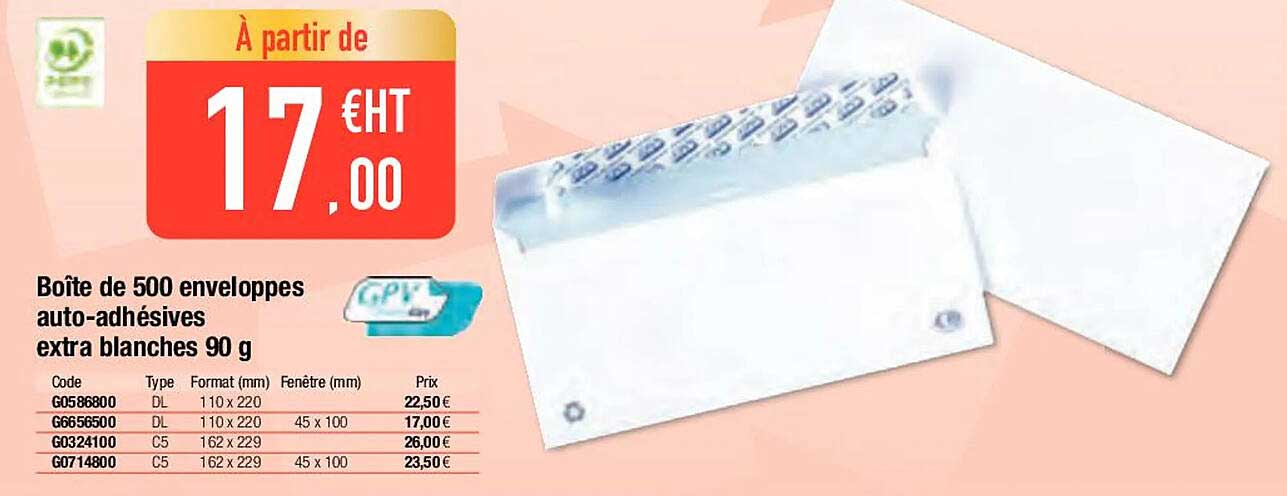 boîte de 50 enveloppes auto-adhésives extra blanches 90 g