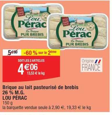 brique au lait pasteurisé de brebis 26% m.g. lou pérac