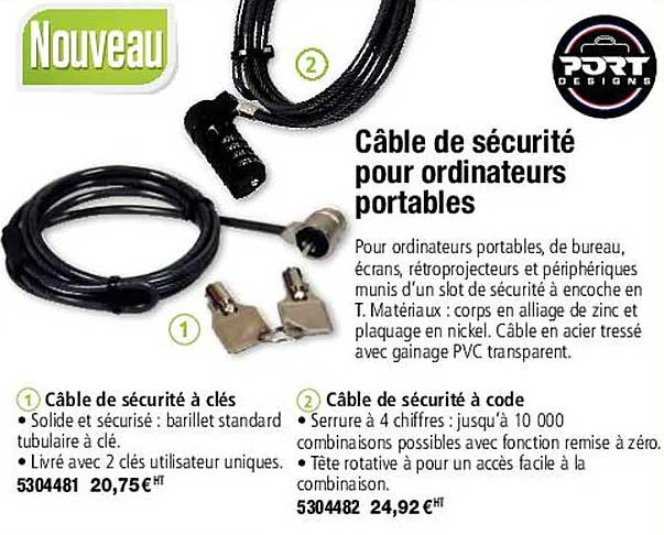 câble de sécurité pour ordinateurs portables