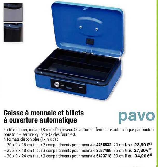 caisse à monnaie et billets à ouverture automatique pavo