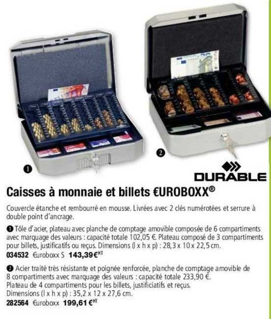 caisse à monnaie et billets euroboxx durable
