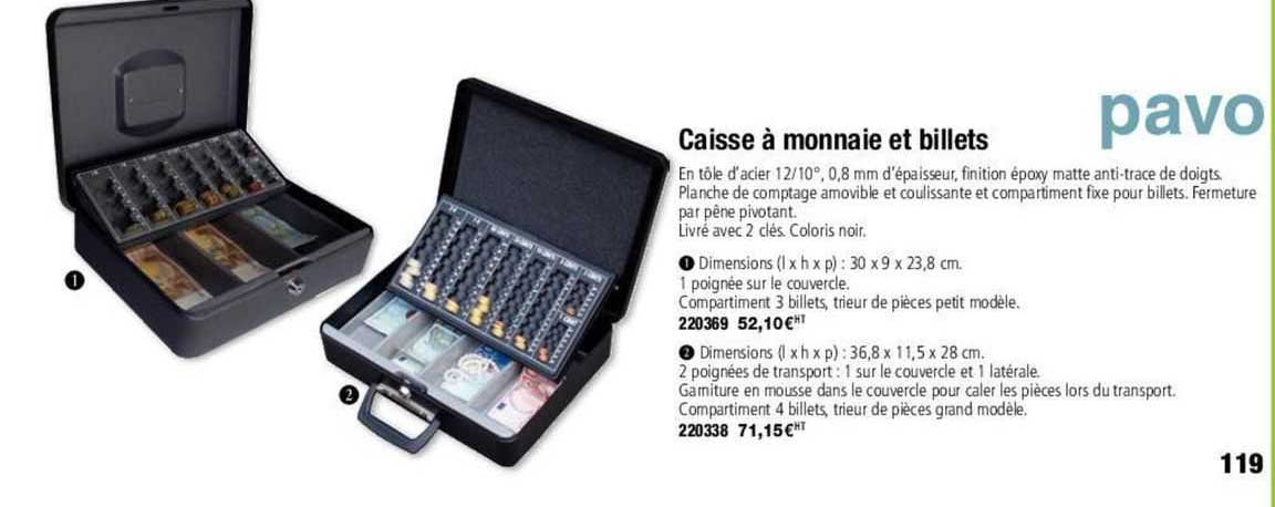 caisse à monnaie et billets pavo