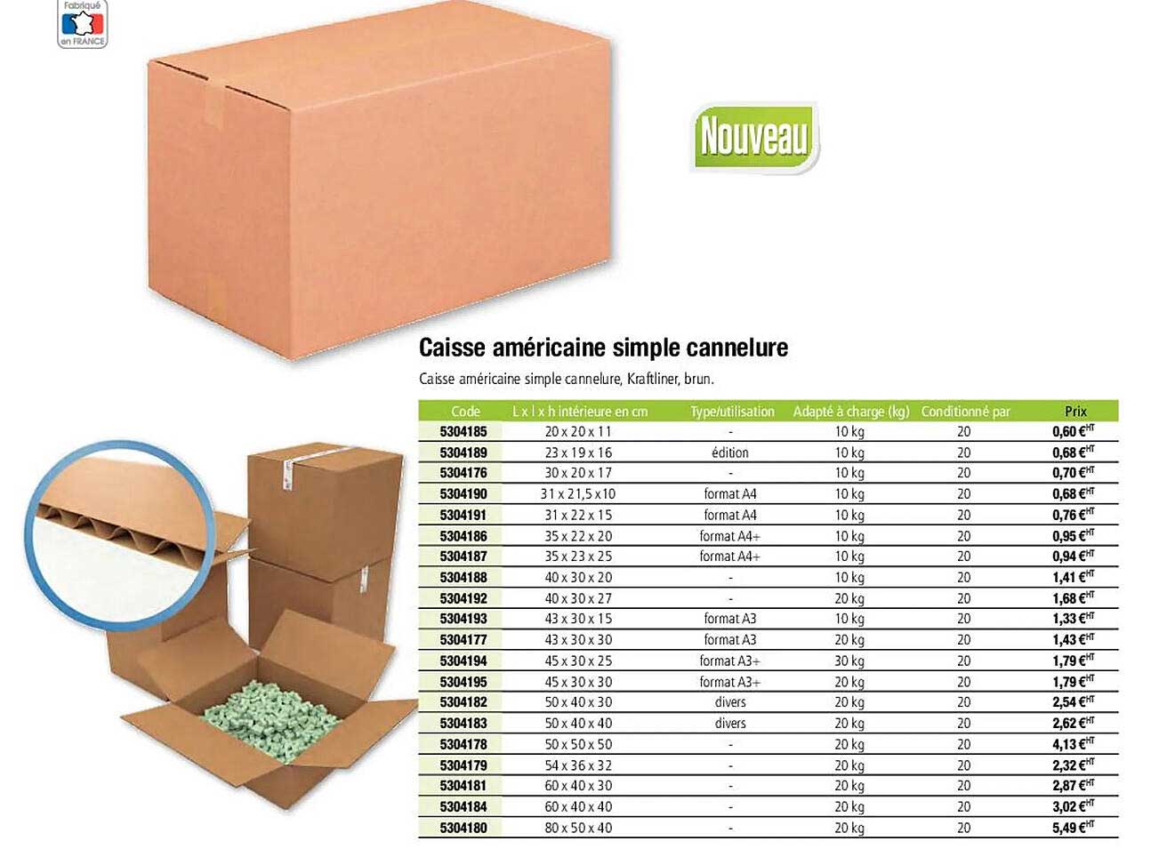 caisse américaine simple cannelure