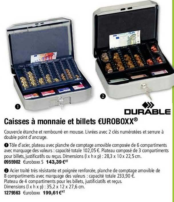 caisses à monnaie et billets durable