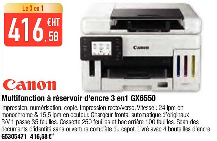 canon multifonction à réservoir d'encre 3 en 1 GX6550