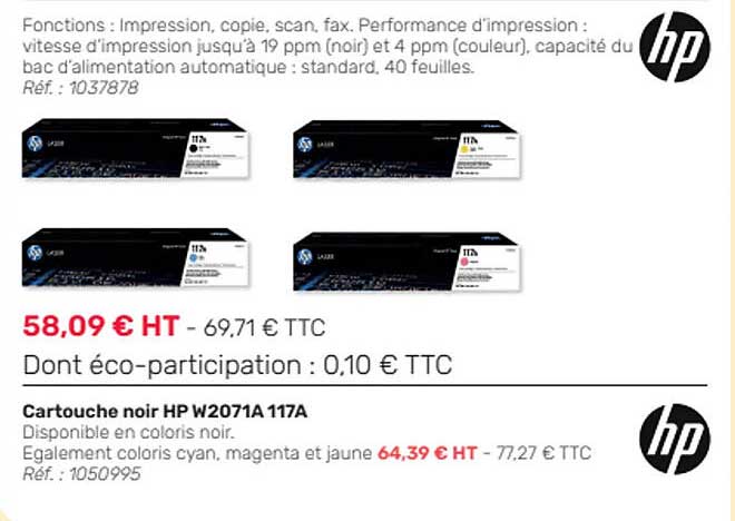 Cartouche Noir Hp W2071a 117a