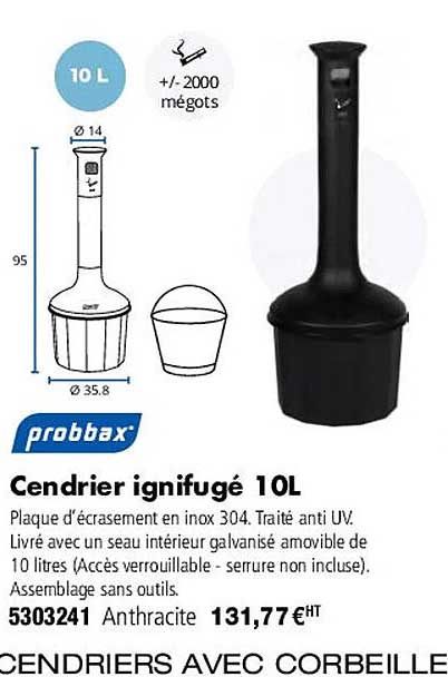 cendrier ignifugé 10 l probbax