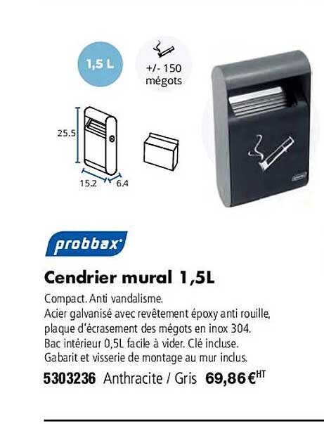cendrier mural 1,5 l probbax