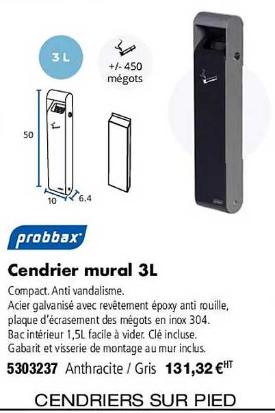 cendrier mural 3 l probbax