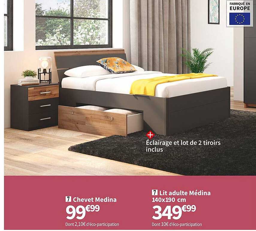 chevet medina, lit adulte médina 140 x 190 cm