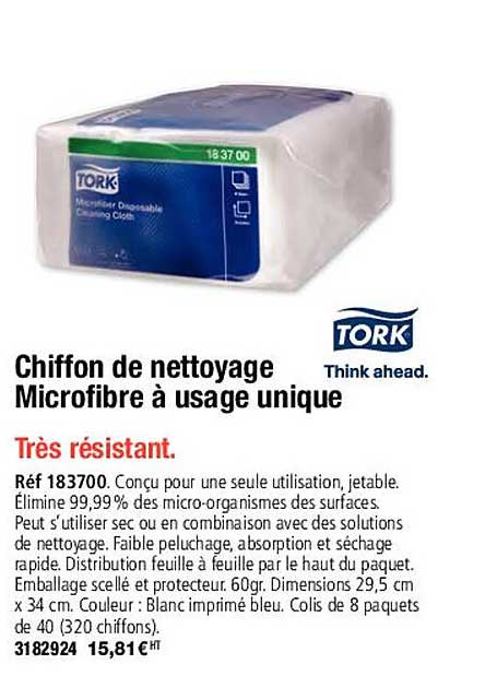 chiffon de nettoyage microfibre à usage unique tork