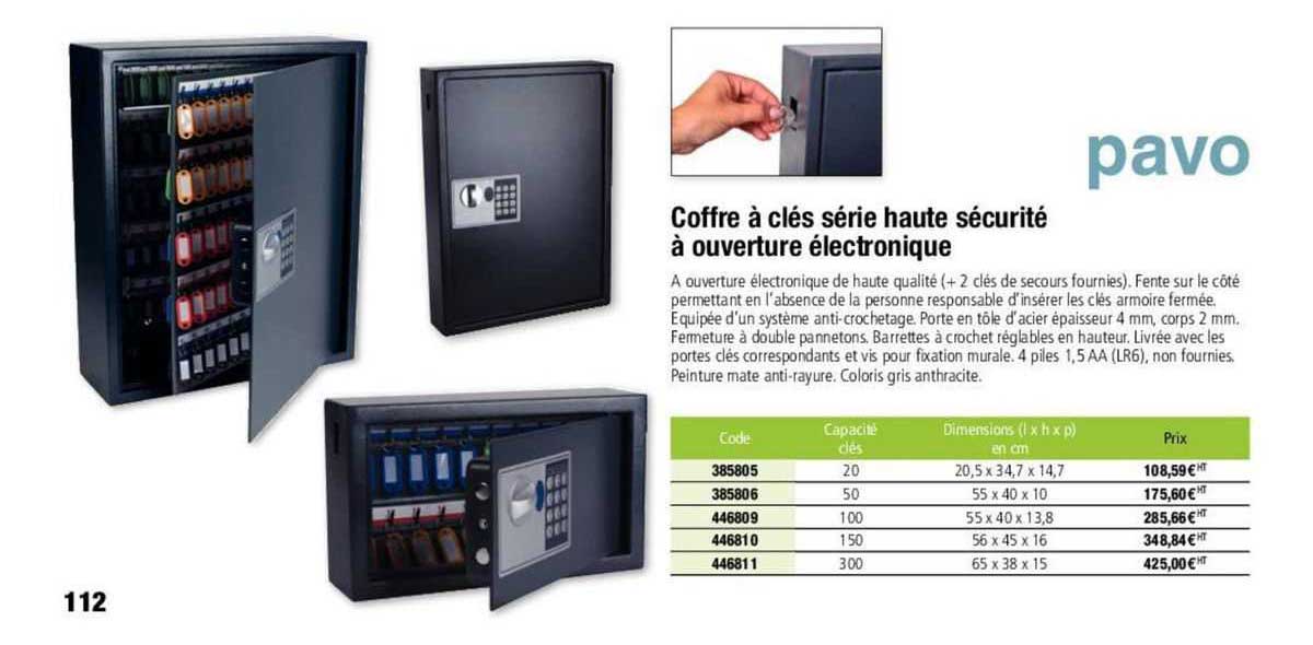 coffre à clés série haute sécurité à couverture électronique pavo