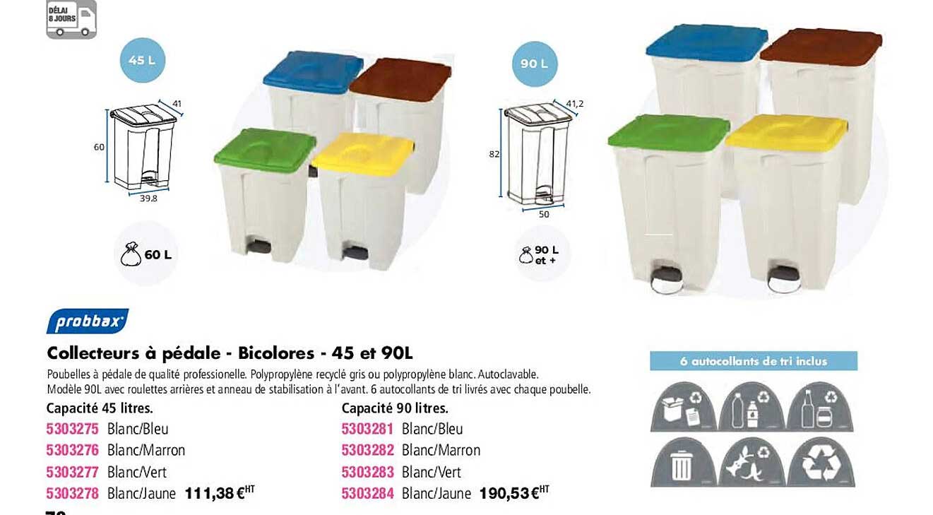collecteurs à pédale - bicolores - 45 et 90 l probbax