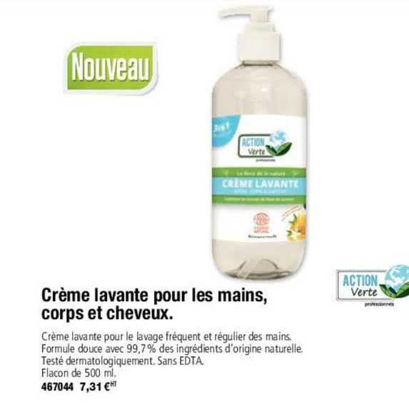 crème lavante pour les mains, corps net cheveux action verte