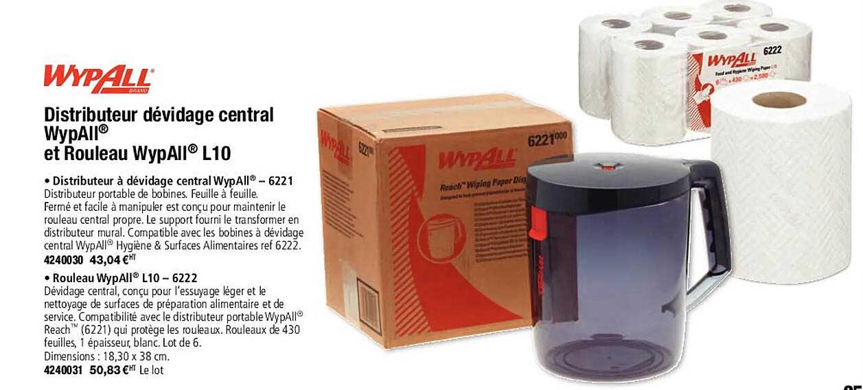 distributeur dévidage central wypall et rouleau wypall l10