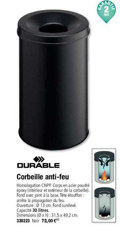 durable corbeille anti-feu