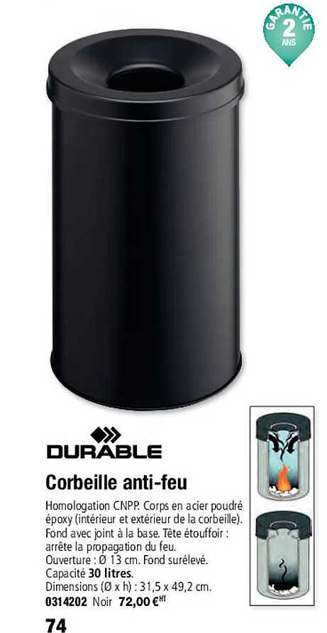 durable corbeille anti-feu