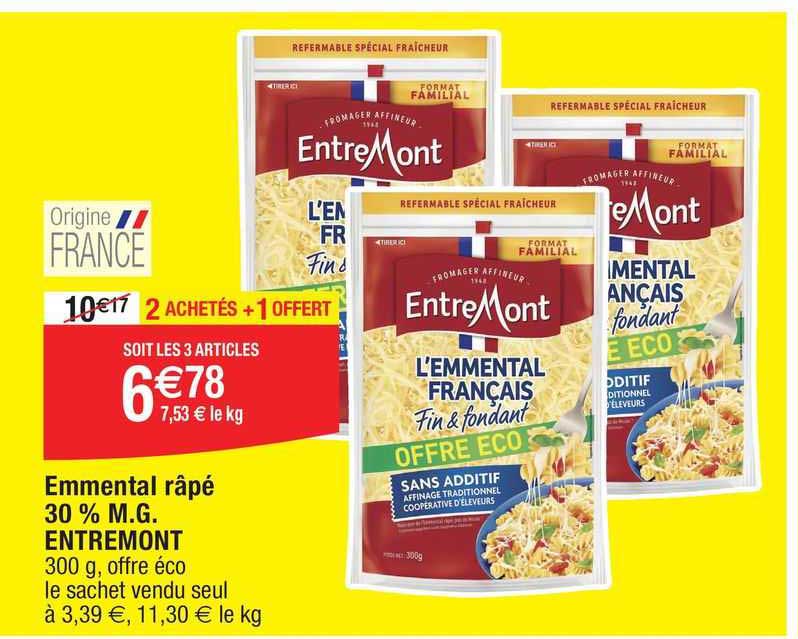 emmental râpé 30% m.g. entreMont
