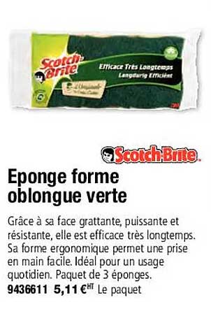 éponge Forme Oblongue Verte Scotch Brite