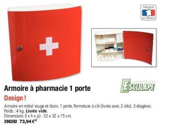 esculape armoire à pharmacie 1 porte