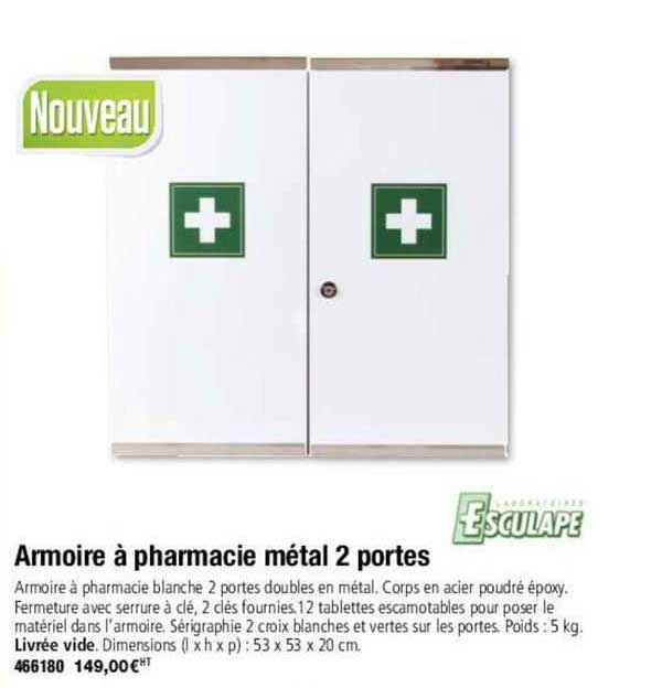 esculape armoire à pharmacie métal 2 portes