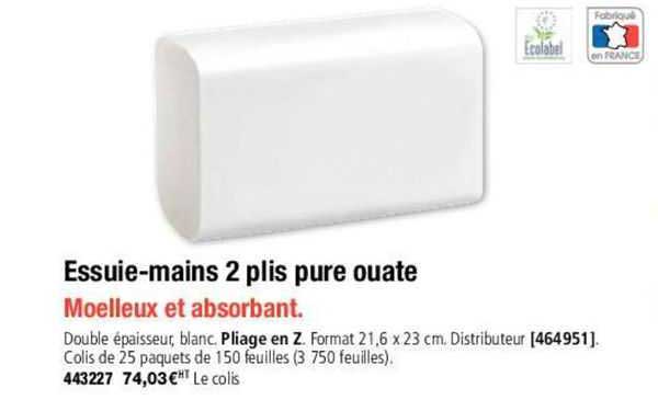 essuie-mains 2 plis pure ouate