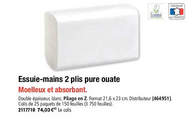 essuie-mains 2 plis pure ouate