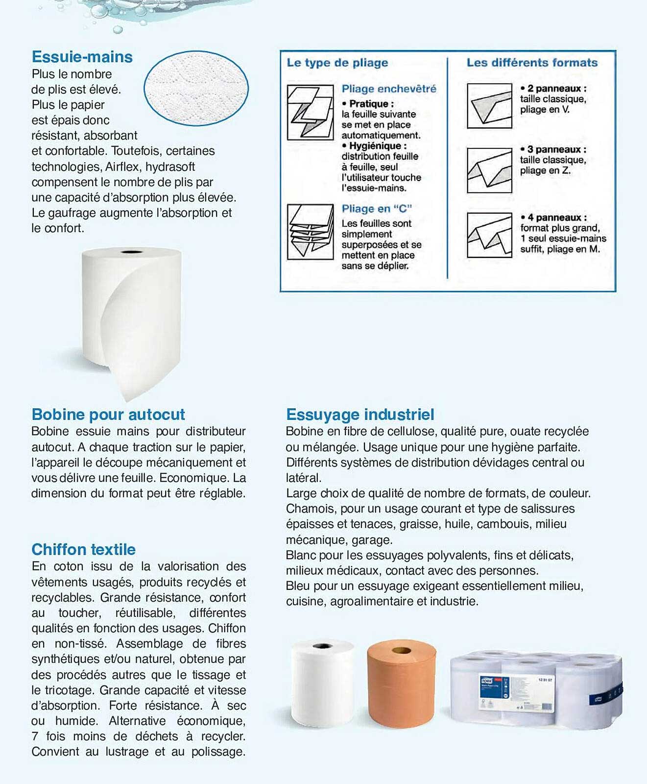 essuie-mains, bobine pour autocut, chiffon textile, essuyage industriel