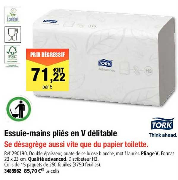 essuie-mains pliés en v délitable tork