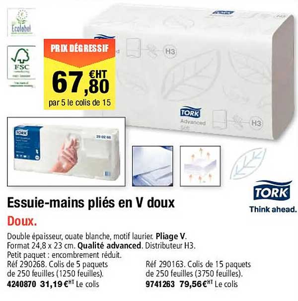essuie-mains pliés en v doux tork