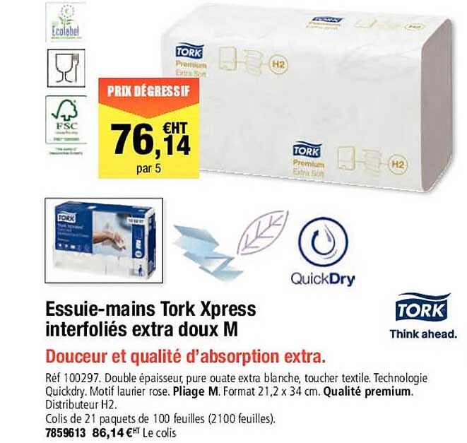 Essuie-mains Tork Xpress Interfoliés Extra Doux M