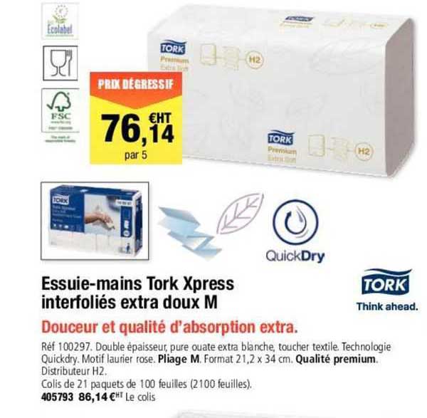 essuie-mains tork xpress interfoliés extra doux m