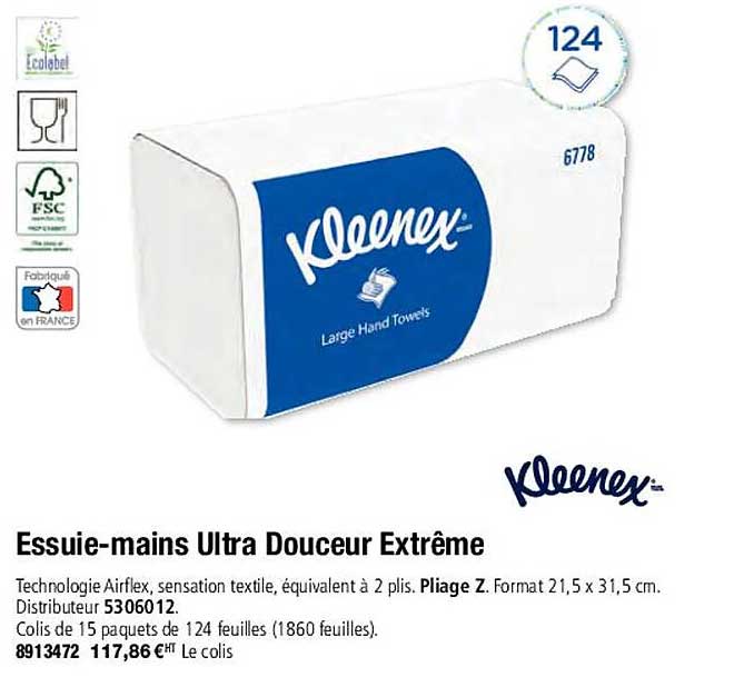 essuie-mains ultra douceur extrême kleenex