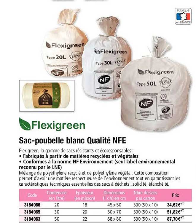 flexigreen sac-poubelle blanc qualité nfe