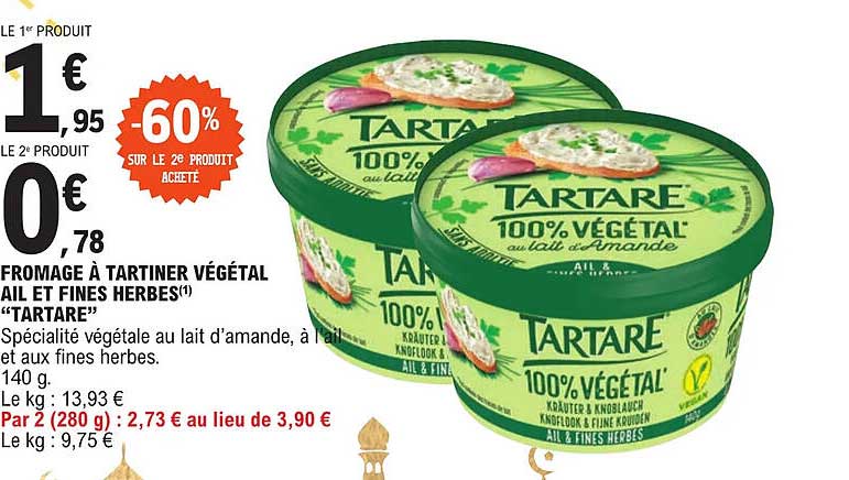 Fromage à Tartiner Végétal Ail Et Fines Herbes "tartare"