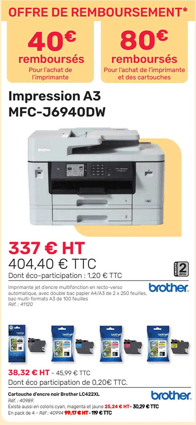 impression a3 mfc-j6940dw hp, cartouche d'encre noir brother