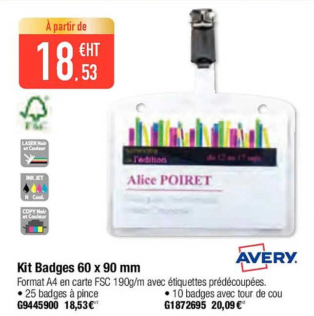 kit badges 60 x 90 mm avery