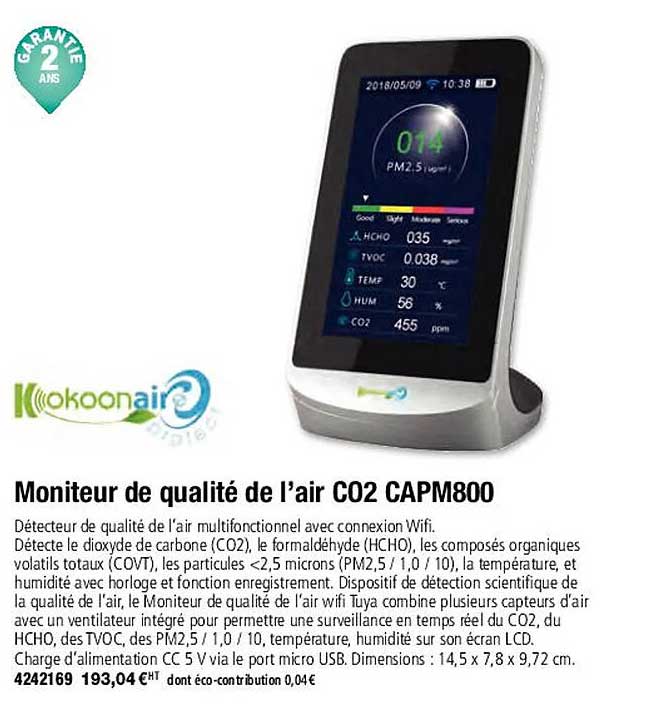 kokoonair moniteur de qualité de l'air co2 capm800